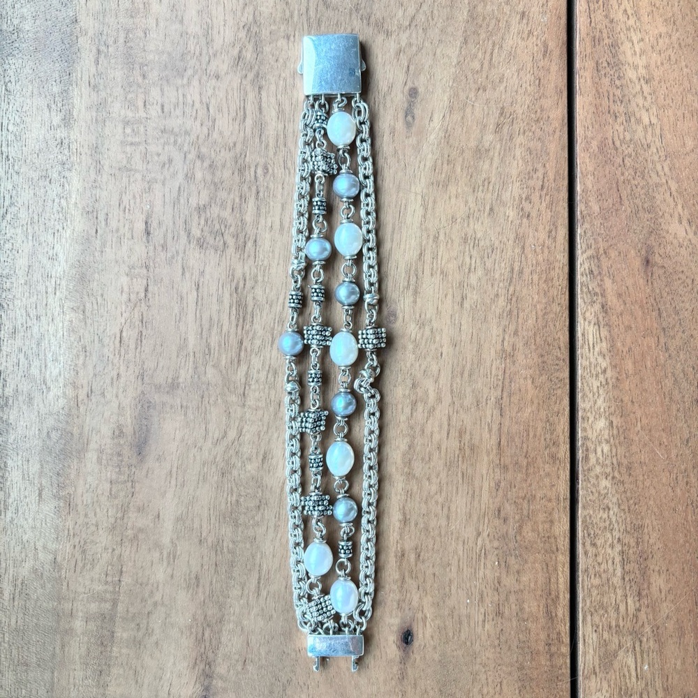 Michael Dawkins Silver-Tone Multi-Strand Pearl Accent Bracelet - Picture 3 of 6